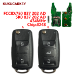 Remote Key For VW  Volkswagen Gplf Passat Tiguan Polo Jetta Beetle 2/3Buttons 433MHz ID48 Chip HU66Blade FCCID:7E0 837 202 AD/5K0 837 202 AD