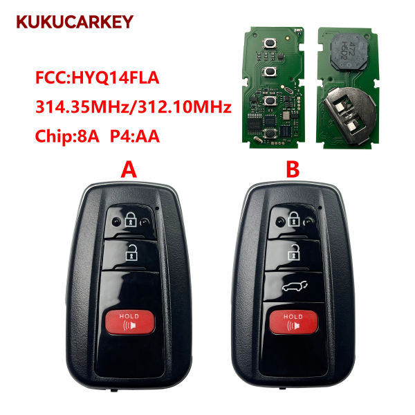 For Toyota 2+1/3+1Buttons Highlander 2021-2025 Proximity Remote Smart Key HYQ14FLA Board 231451-3450 314.35/312.10​MHZ chip：8A P4:AA