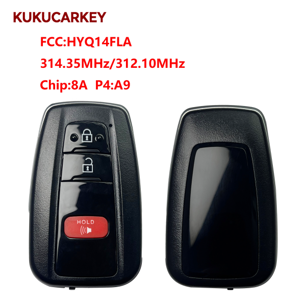 For Toyota 2+1Buttons 2016-2022 Prius Smart Key Keyless Remote Fob HYQ14FLA 314.35MHz / 312.10MHz chip：8A P4:A9