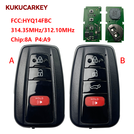 For Toyota  2+1/3+1Buttons 2020-2022 Highlander Smart Key Keyless Remote Key Fob HYQ14FBC 314.35MHz / 312.10MHz chip：8A P4:AA