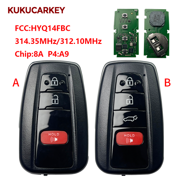 For Toyota  2+1/3+1Buttons 2020-2022 Highlander Smart Key Keyless Remote Key Fob HYQ14FBC 314.35MHz / 312.10MHz chip：8A P4:AA