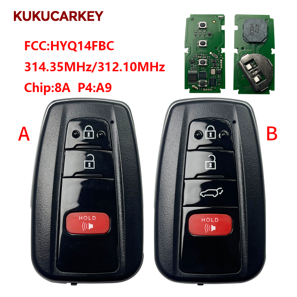 For Toyota 2+1/3+1Buttons RAV4 Smart Key  HYQ14FBC  Proximity Remote 314.35MHz / 312.10MHz chip：8A P4:A9