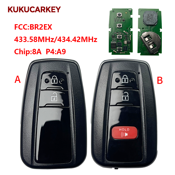 For Toyota 2/2+1Buttons 2019-2021 C-HR BR2EX 433.58MHz / 434.42MHz chip：8A P4:A9