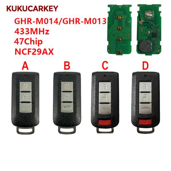 Smart Remote Car Key Fob 433MHz ID47 Chip 2/3/4Buttons For Mitsubishi Xpander Eclipse Cross 2017-2020 FCC ID:GHR-M013, GHR-M014