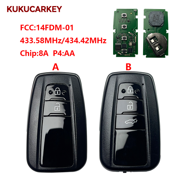 适用于丰田 RAV4 2019-2022款 全新钥匙 2键/3键  14FDM-01  板号:231451-0410  频率:433.58MHz/434.42MHz  芯片:8A  P4:AA
