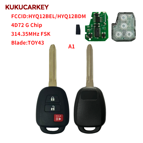 4D72 G/H-8A Chip 314.35MHz FSK Car Remote Key For Toyota Camry 2012-2016 Corolla 2014-2017 FCCID:HYQ12BEL/HYQ12BDM