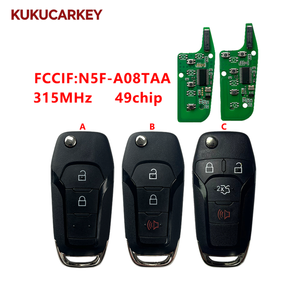 For Ford F150 Ranger Galaxy S-Max KA+ Mondeo V 3/4Buttons Flip Remote Car Key 315MHz 49chip FCCID:N5F-A08TAA