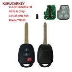 适用于丰田赛恩 TC、iQ、雅力士 2013-2016款 2+1键遥控钥匙 频率:314.35MHz/312.10MHz FSK  芯片:4D72 G  FCCID:MOZB52TH  钥匙胚型号:TOY43