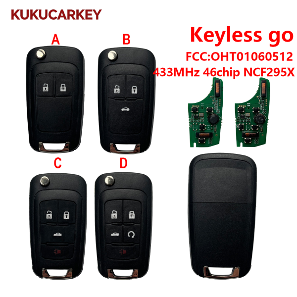 For Chevrolet Cruze Equinox Spark 2/3/4/5Buttons HU100 Remote Car Key Fob 433MHz ID46 NCF295X Keyless go FCCID:OHT01060512