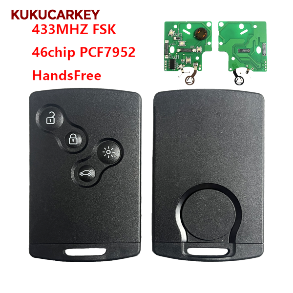 For 2009-2015 Renault Megane III Fluence Laguna III Scenic 2010 Smart Card Car Key 433MHz 46Chip PCF7952A Hands Free Keyless