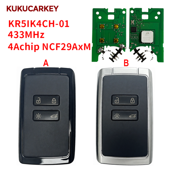 For Renault Clio5 Zoe2 Koleos2 Captur2 Scenic4 2016-2023 NCF29AXM Smart Remote Car key 4A Chip 433.92Mhz FCCID:KR5IK4CH-01