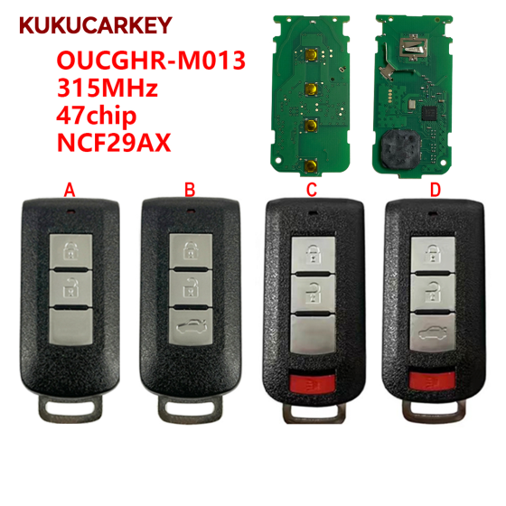 For Mitsubishi Eclipse Cross 2018 -2022 Mirage 2023-2024 Smart Remote Key 315MHz ID47 2/3/4Buttons PN:8637B639 FCC ID:OUCGHR-M013
