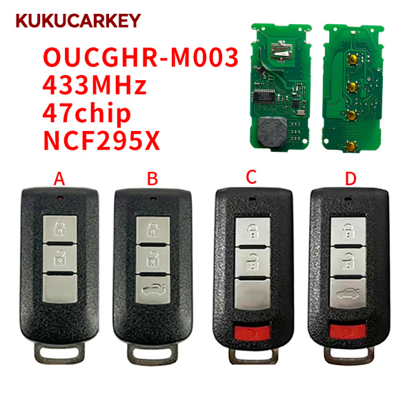 2/3/4Buttons Smart Remote Key 433Mhz  ID47 For Mitsubishi Lancer Outlander  LEclipse Cross FCCID: OUCGHR-M003
