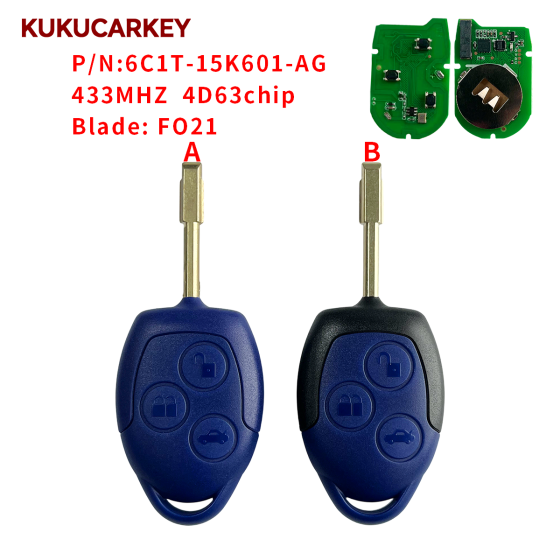 Ford Transit WM VM 2006-2014 4D63 Chip 433MHz FO21 Blade Blue/Black Car Remote Key P/N:6C1T-15K601-AG