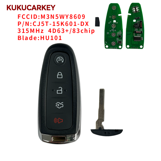 For Ford Edge Escape Expedition C-max Taurus Flex Focus 315MHz 4D63+/83chip 80Bit 5 Buttons Smart Remote Key Fob FCCID:M3N5WY8609 Blade:HU101