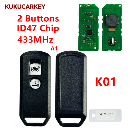 Smart Key 433MHz with ID47 Chip, Fits Honda K35V3 ADV 125 PCX150 SH150 Forza 300 Motorcycle Scooter, K01 K77 K96 K97