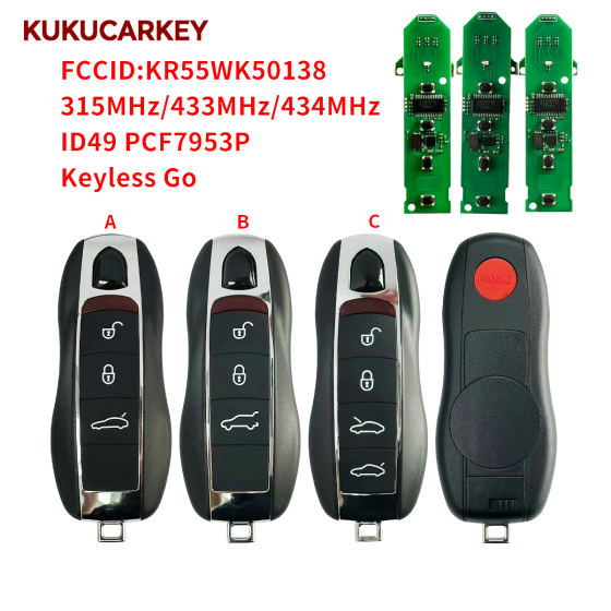 For Porsche Panamera Macan Cayenne 718 911 Boxster 3+1/4+1With Red Car Finding Button Buttons ID49 PCF7953P 315/433/434MHz Smart Car KeyCar model 2010-2018 FCCID:KR55WK50138 Keyless Go