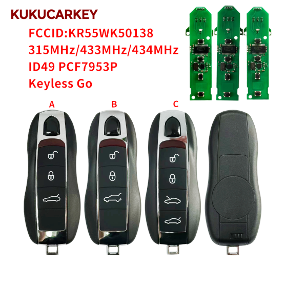 For Porsche Panamera Macan Cayenne 718 911 Boxster 3/4 Buttons ID49 PCF7953P 315/433/434MHz Smart Car KeyCar model 2010-2018 FCCID:KR55WK50138 Keyless Go