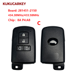 For Toyota Smart Key Fob Sienta Voxy Esquire Noah FCC ID: 281451-2150 A:314.00MHz/312.50MHz B:315.10MHz/314.35MHz C:434.30MHz/433.58MHz chip：8A P4:A8