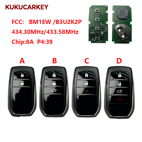 For Toyota Smart Key  0010/0182 Board Fit For New Toyota Hilux Fortuner FCC: BM1EW /B3U2K2P 434.30MHz/433.58MHz chip：8A P4:39