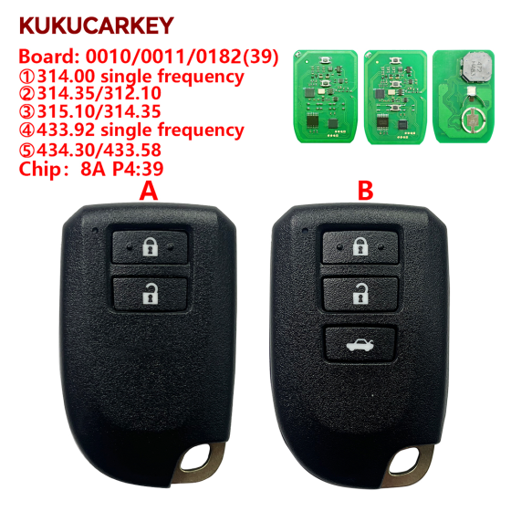 For Toyota Yaris L Yaris Vios FCCID:BS1EW BS2ET 2/3 Button 0010/0011/0182 Model  314.00 314.35/312.10 315.10/314.35 433.92single frequency 434.30/433.58 chip：8A P4:39