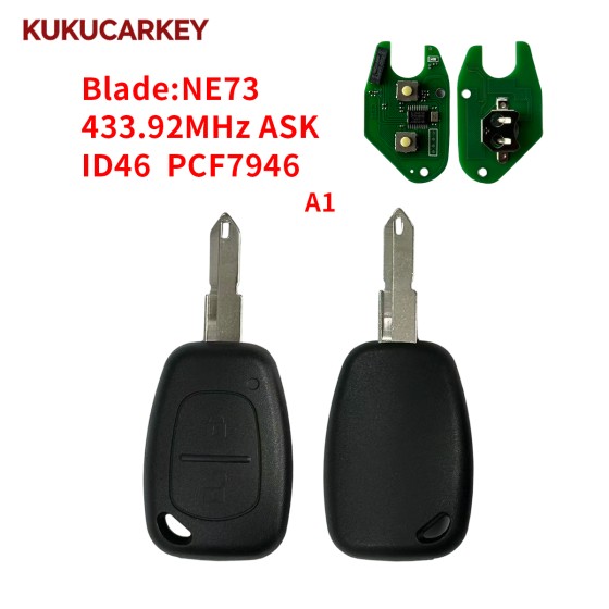 For Opel Vivaro Vauxhall For Renault Trafic Master Kangoo Movano Transmister 2003-2012 433.92 ASK ID46 PCF7946 Car Remote Key Blade:NE73/VAC102