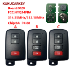 适用于丰田普锐斯/RAV4 2012-2020款 2+1键/4键 智能遥控钥匙  HYQ14FBA-0020  频率:314.35MHz/312.10MHz  芯片:8A  P4:88