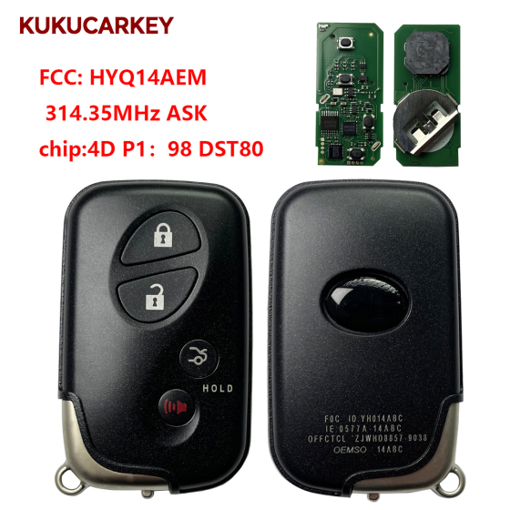 For Lexus 2011-2013 Proximity Smart Keyless Entry Remote Key Fob HYQ14AEM 314.35MHz ASK chip:4D P1:98 DST80