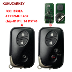 适用于雷克萨斯2+1键/4键智能钥匙 适配车型:LX570、GS450L、GS430、LS460、GS300、IS350  FCC:14AAC B53EA 板号:0140  频率:433.92MHz ASK  芯片:4D  P1:94