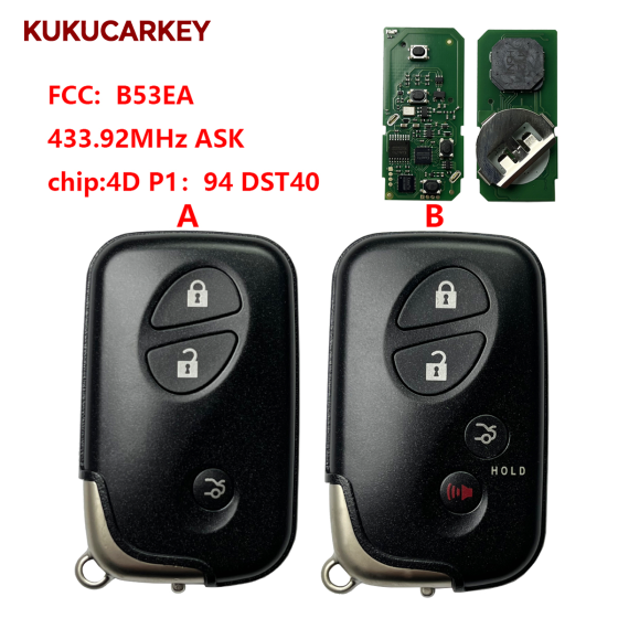 For Lexus Smart Key 2+1/4Buttons Keyless Go Remote Key LX570 GS450L GS430 LS460 GS300 IS350 FCC:14AAC B53EA Board 0140 433.92MHz ASK chip:4D P1：94 DST40