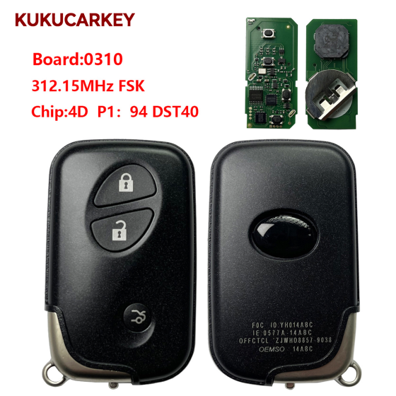 For Lexus LS / GS/ IS 3Buttons Smart key Fob 271451-0310 312.15MHz FSK chip:4D  P1:94 DST40
