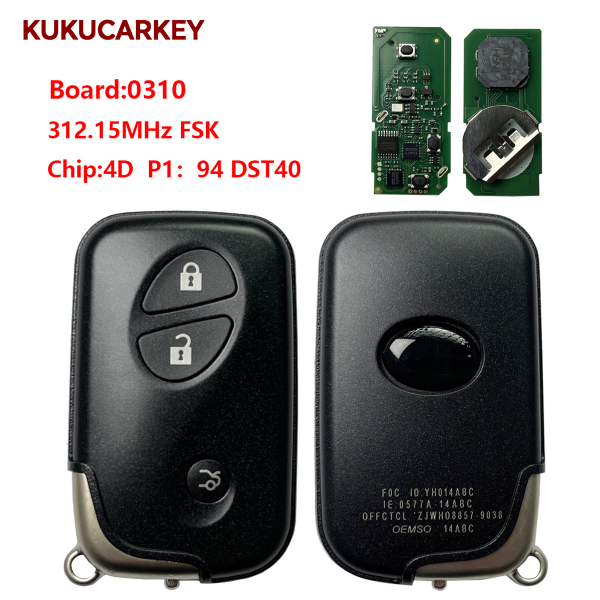 适用于雷克萨斯 LS / GS / IS  3键智能遥控钥匙 板号:271451-0310  频率;312.15MHz FSK  芯片:4D  P1:94  DST40
