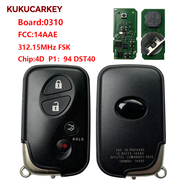 适用于雷克萨斯 IS350、ES350、GS460、LS460（2006 年及以后车型）4键智能钥匙 14AAE 89904-30G70 板号:271451-0310 频率:312.15MHz FSK 芯片:4D P1:94 DST40