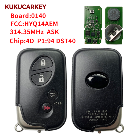 For 2008-2016 Lexus LX570 4Buttons Smart Key P/N:89904-6601 HYQ14AAB (E-Board 0140) 314.35MHz ASK chip:4D  P1:94 DST40