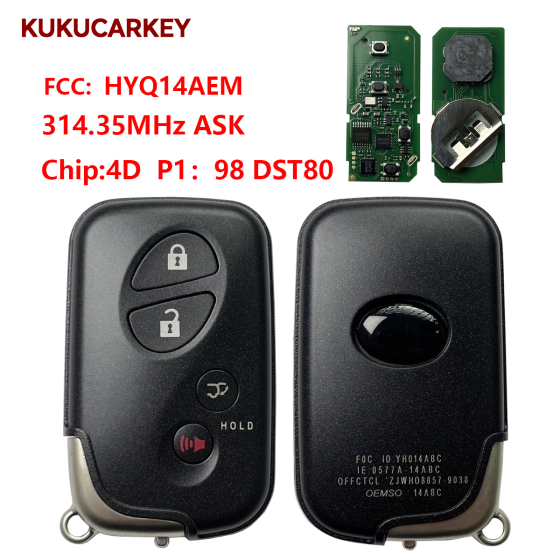 For Lexus 2008-2016  4Buttons Smart Key P/N:89904-60A00 HYQ14AEM GNE 6601 314.35MHz ASK chip:4D  P1:98 DST80