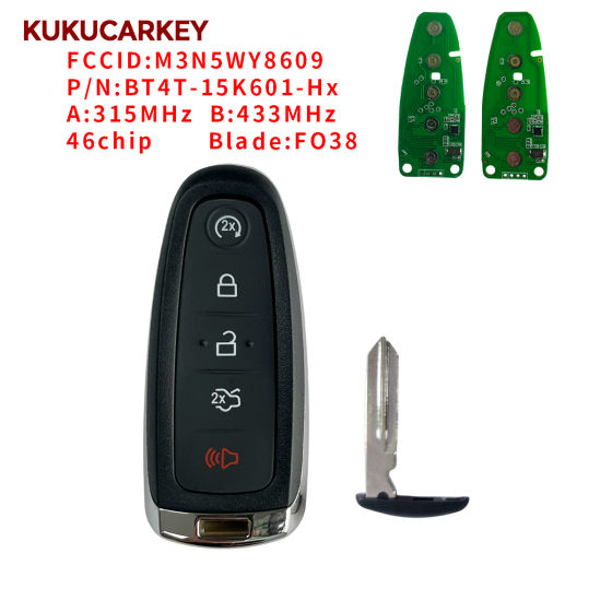 For Lincoln/For Ford Focus Taur Edge Escape Flex Focus Taurus 2011-2018 Remote Car Key ID46 chip 315/433mhz FCCID:M3N5WY8609  P/N:BT4T-15K601-Hx  Blade:FO38