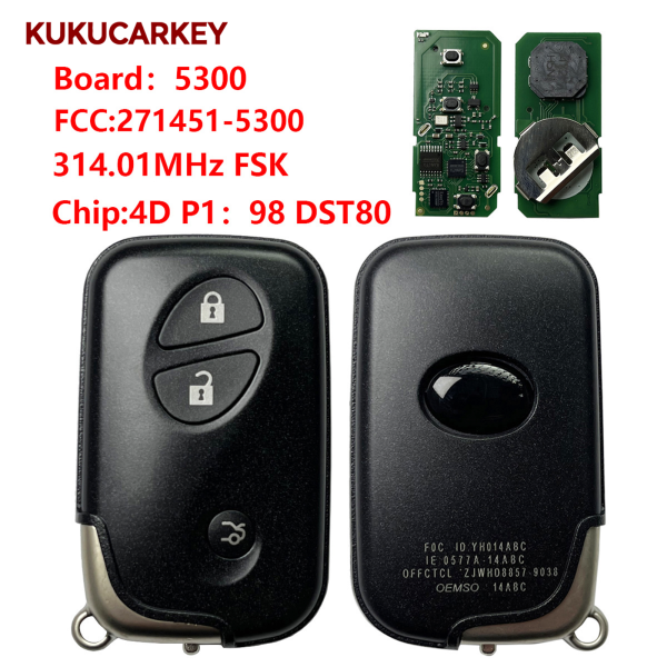 适用于雷克萨斯 RX/CT/HS/LS 3键智能遥控钥匙 271451-5300 频率:314.01MHz FSK  芯片:4D P1:98  DST80