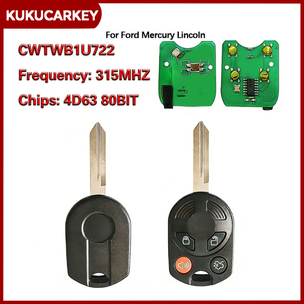 For Ford Mercury Lincoln (3 + 1) buttons - 315 MHz 4D63 80BIT Part 8G1T-19H316-A, 164-R7013 Fcc# CWTWB1U722F