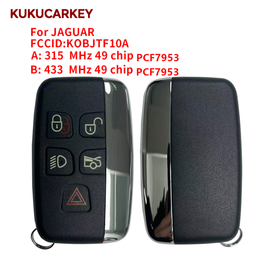 For Jaguar XE XJ XJL XF Car 315/433Mhz ID49 PCF7953P Chip 5 Buttons Smart Control Car Key FCCID:KOBJTF10A
