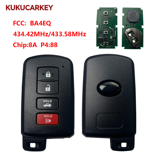 For Toyota Camry, Avalon, Aurion Smart Key, 4Buttons, BA4EQ 89904-33460 Keyless Go 61E377-0010  434.42MHz/433.58MHz chip:8A P4:88