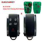 适用于捷豹 XF、XFR、XK、XKR、XJ8、XK8 2007 年及以上款 5键智能遥控钥匙  频率:315ASK/315FSK/433ASK/433FSK MHz  芯片:ID46、PCF7945A/PCF7953A  FCCID:KR55WK45694/KR55WK49244