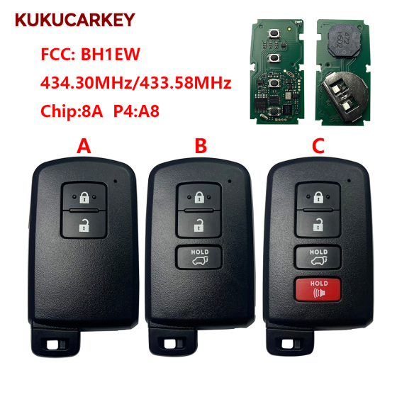 For Toyota 2016 - 2017 Toyota Land Cruiser Highlander - Smart Key 2B/3B/3+1B BH1EW - 89904-60K00 434.30MHz/433.58MHz chip:8A P4:A8