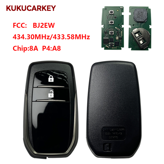 For Toyota Yaris, Auris Smart Key, 2Buttons, BA7EQ 89904-0D130 Keyless Go 433.58MHz/434.42MHz chip:8A P4:88