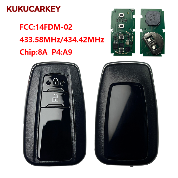 适用于丰田C-HR 2018-2022 款 2键智能遥控钥匙  FCCID:14FDM-02  频率:433.58MHz/434.42MHz  芯片:8A P4:A9