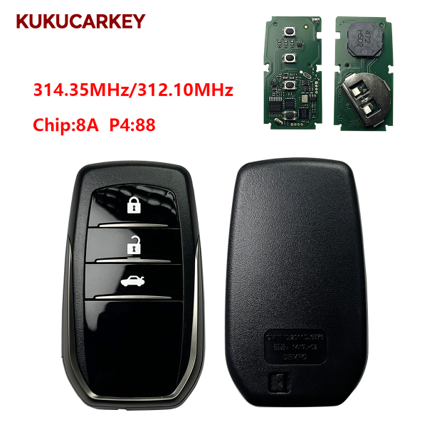 适用丰田凯美瑞、RAV4 荣放、卡罗拉、雷凌 智能遥控钥匙  P/N:89904-06190  频率:314.35MHz/312.10MHz  芯片:8A  P4:88