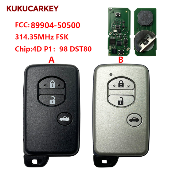 For Toyota to 3 Buttons smart card 89904-50500 314.35MHz FSK chip:4D P1:98 DST80