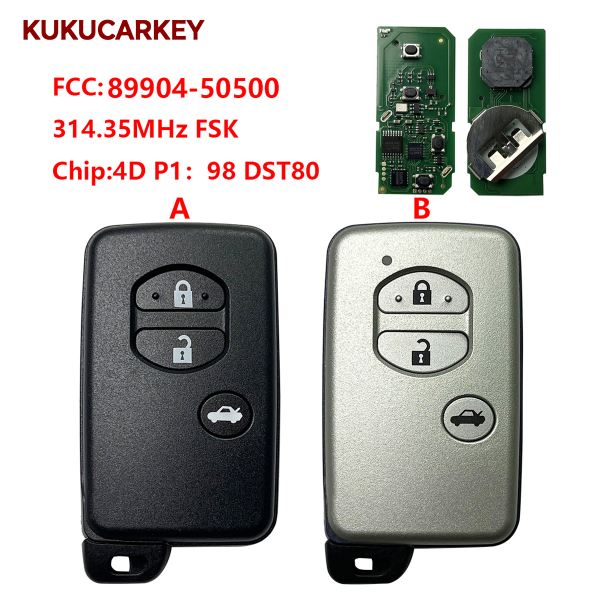 丰田3键智能钥匙卡  P/N: 89904-50500  频率;314.35MHz FSK  芯片:4D  P1:98  DST80