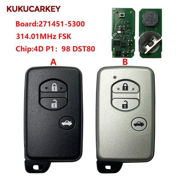 适用于丰田 86、WISH 车型 3 按键智能钥匙  板号:271451-5300  频率:314.01MHz FSK  芯片:4D  P1:98  DST80