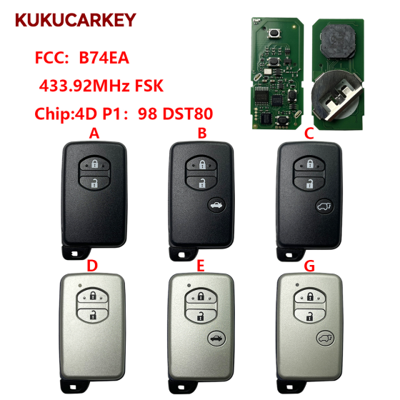 For Toyota Smart Card Proximity Remote Key for Land Cruiser  PRIUS/AVENSIS/PRADO 2010-2017 3 Button 89904-60490 FCC ID: B74EA 433.92MHz FSK chip:4D P1：98 DST80