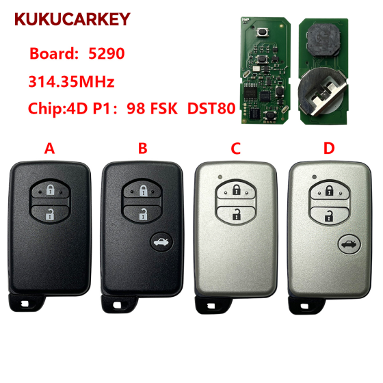 For Toyota Land CruiserGRS200, GRS202, GRS204, and 200 Crown Smart Key 2009-2013 3 Button Remote Entry Fob 5290 314.35MHz chip:4D P1：98 FSK  DST80